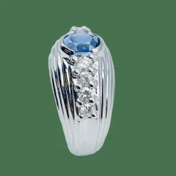 Bague or gris Saphir de Ceylan et Diamants