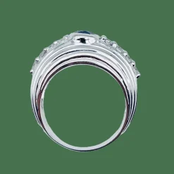 Bague or gris Saphir de Ceylan et Diamants