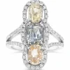 Bague or gris saphirs diamant