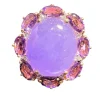 Bague or jade lavande en cabochon, améthystes, pavage de diamants