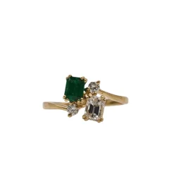 Bague or jaune 18 carats sertie d'une émeraude et diamants naturels