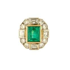 Bague or jaune Émeraude de Colombie et diamants