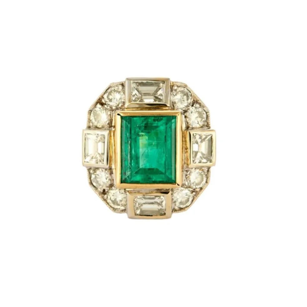 Bague or jaune Émeraude de Colombie et diamants