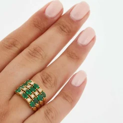Bague Or Jaune - Émeraudes et Diamants
