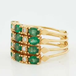 Bague Or Jaune - Émeraudes et Diamants