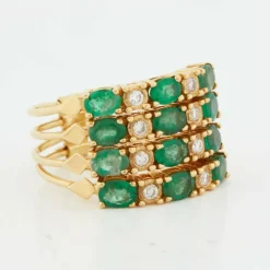 Bague Or Jaune - Émeraudes et Diamants