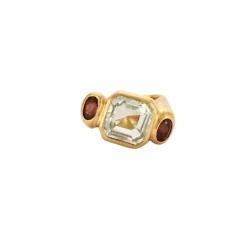 Bague or jaune aigue marine et grenats