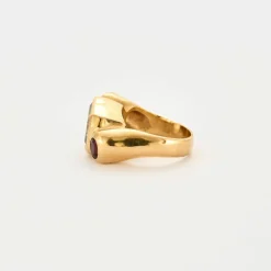 Bague or jaune aigue marine et grenats