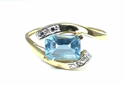 Bague or jaune aigue-marine et diamants