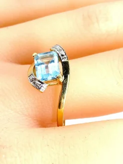Bague or jaune aigue-marine et diamants