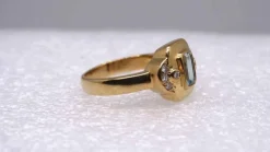 Bague or jaune, aigue-marine et diamants