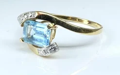 Bague or jaune aigue-marine et diamants