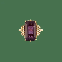 Bague or jaune améthyste et diamants