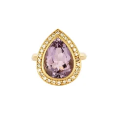 Bague or jaune, améthyste et diamants