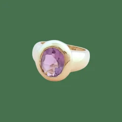 Bague or jaune améthyste ovale