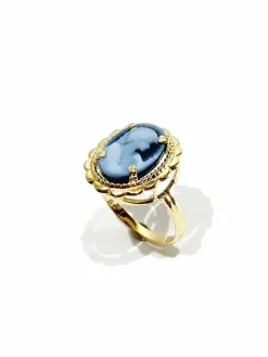 Bague Or jaune avec camée bleu