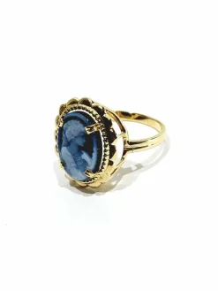 Bague Or jaune avec camée bleu