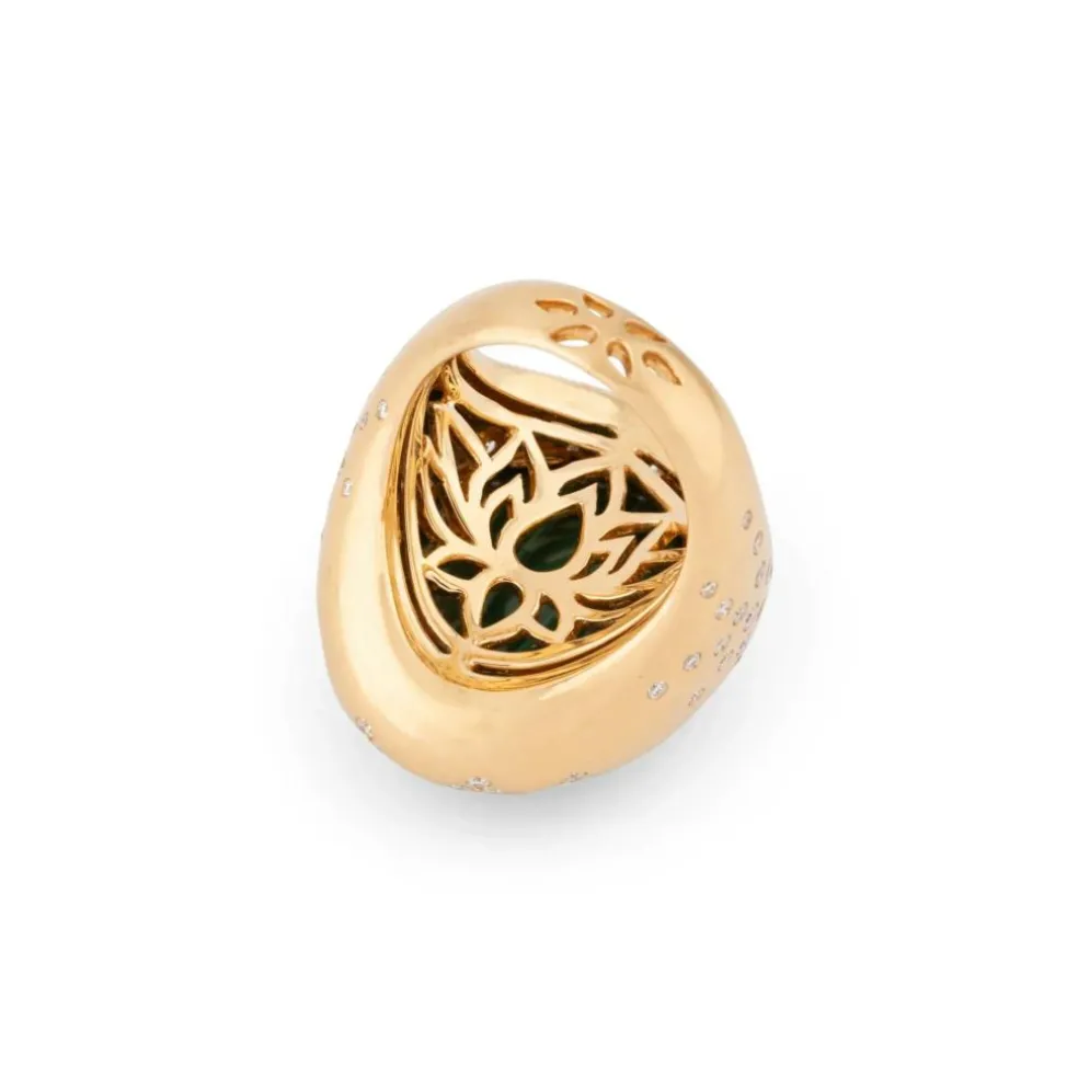 Bague or jaune brossée ornée d'une malachite
