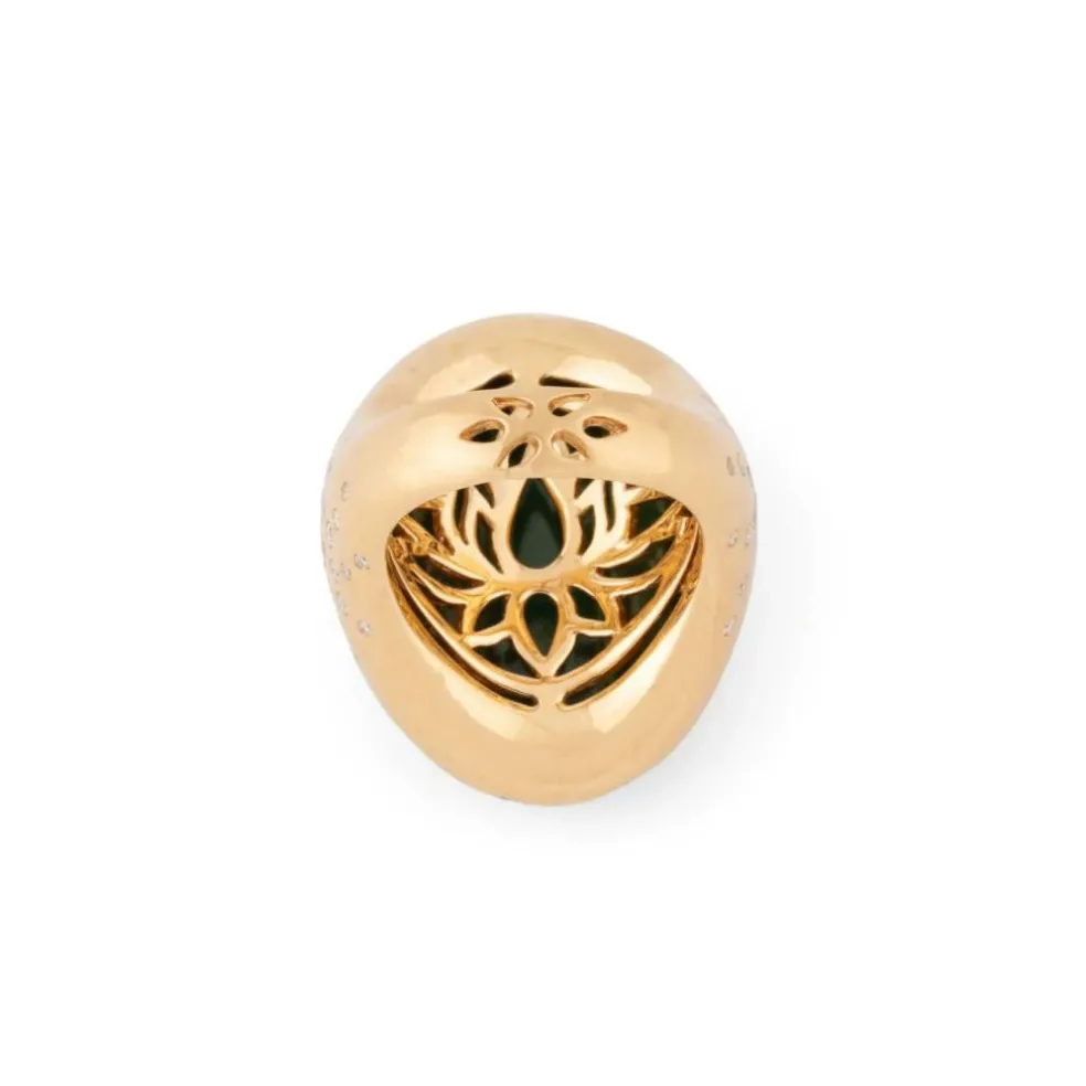 Bague or jaune brossée ornée d'une malachite