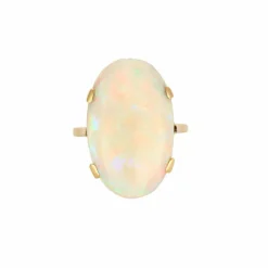 Bague Or Jaune Cabochon d'Opale Blanche