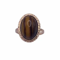 Bague or jaune cabochon œil-de-tigre