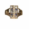 Bague Or Jaune Chaton Rectangulaire Perles Et Pierres