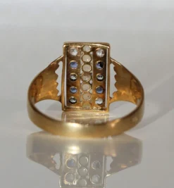 Bague Or Jaune Chaton Rectangulaire Perles Et Pierres