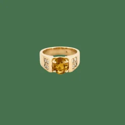 BAGUE OR JAUNE, CITRINE ET DIAMANTS.