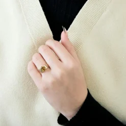 BAGUE OR JAUNE, CITRINE ET DIAMANTS.