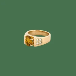BAGUE OR JAUNE, CITRINE ET DIAMANTS.