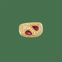 Bague or jaune deux rubis poire etdiamants