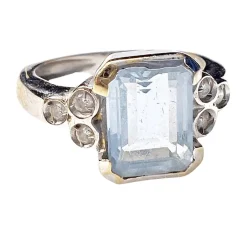 Bague Or jaune Diamant Aigue-marine