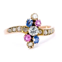 Bague Or jaune Diamant Perle Rubis Saphir
