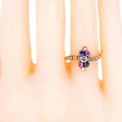 Bague Or jaune Diamant Perle Rubis Saphir
