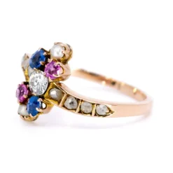 Bague Or jaune Diamant Perle Rubis Saphir