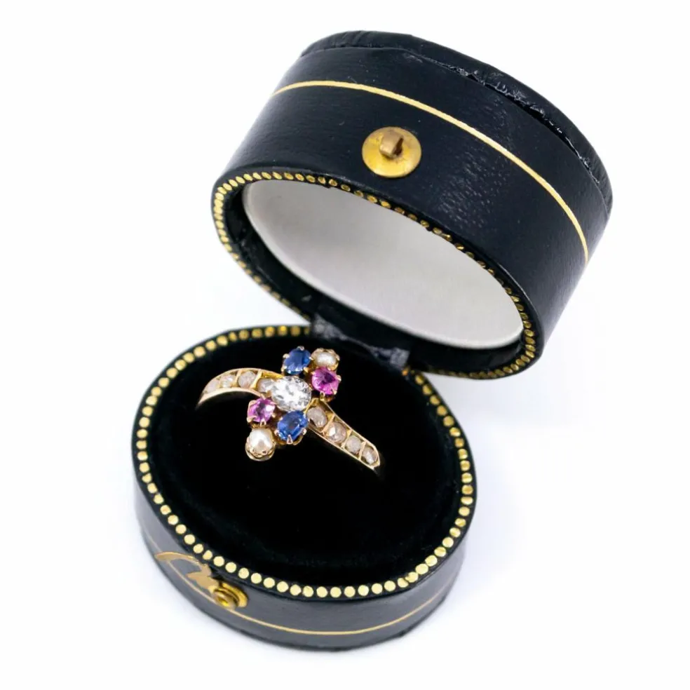 Bague Or jaune Diamant Perle Rubis Saphir