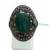 Bague or jaune, diamant, rubis, jade