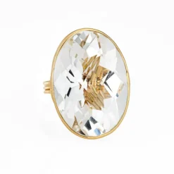 Bague or jaune diamants et cristal de roche
