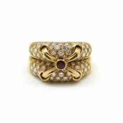 Bague or jaune diamants et rubis