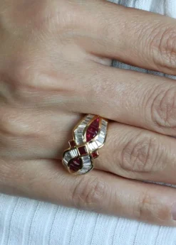 Bague Or Jaune Diamants et Rubis