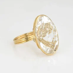 Bague or jaune diamants et cristal de roche