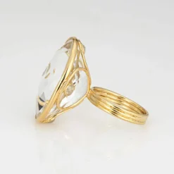 Bague or jaune diamants et cristal de roche