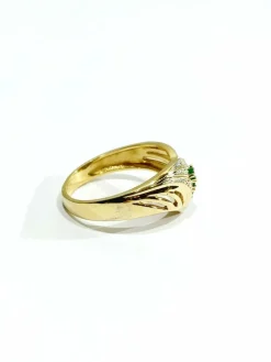 Bague or jaune, diamants, émeraudes