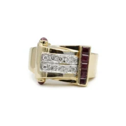 Bague or jaune diamants rubis