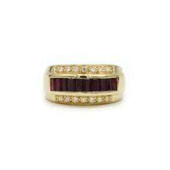 Bague or jaune diamants rubis