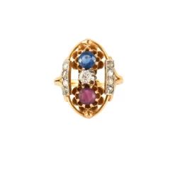 Bague Or jaune Diamants Rubis et Saphirs