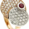 Bague or jaune diamants rubis