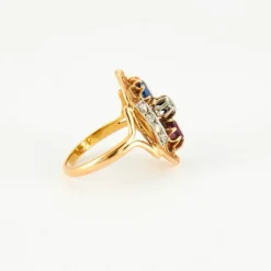 Bague Or jaune Diamants Rubis et Saphirs