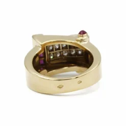 Bague or jaune diamants rubis