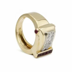 Bague or jaune diamants rubis